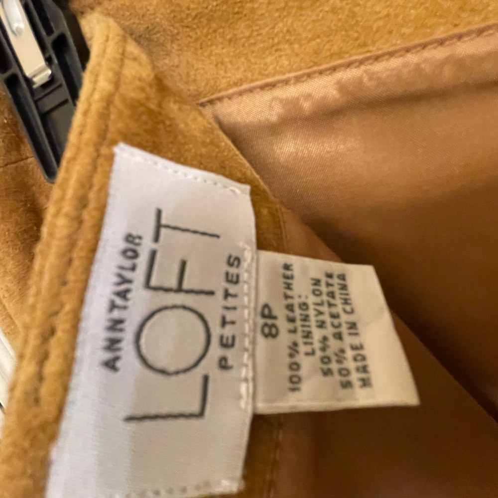 LOFT Camel/Tan Genuine Leather Suede A-Line Midi Skirt - Picture 6 of 6